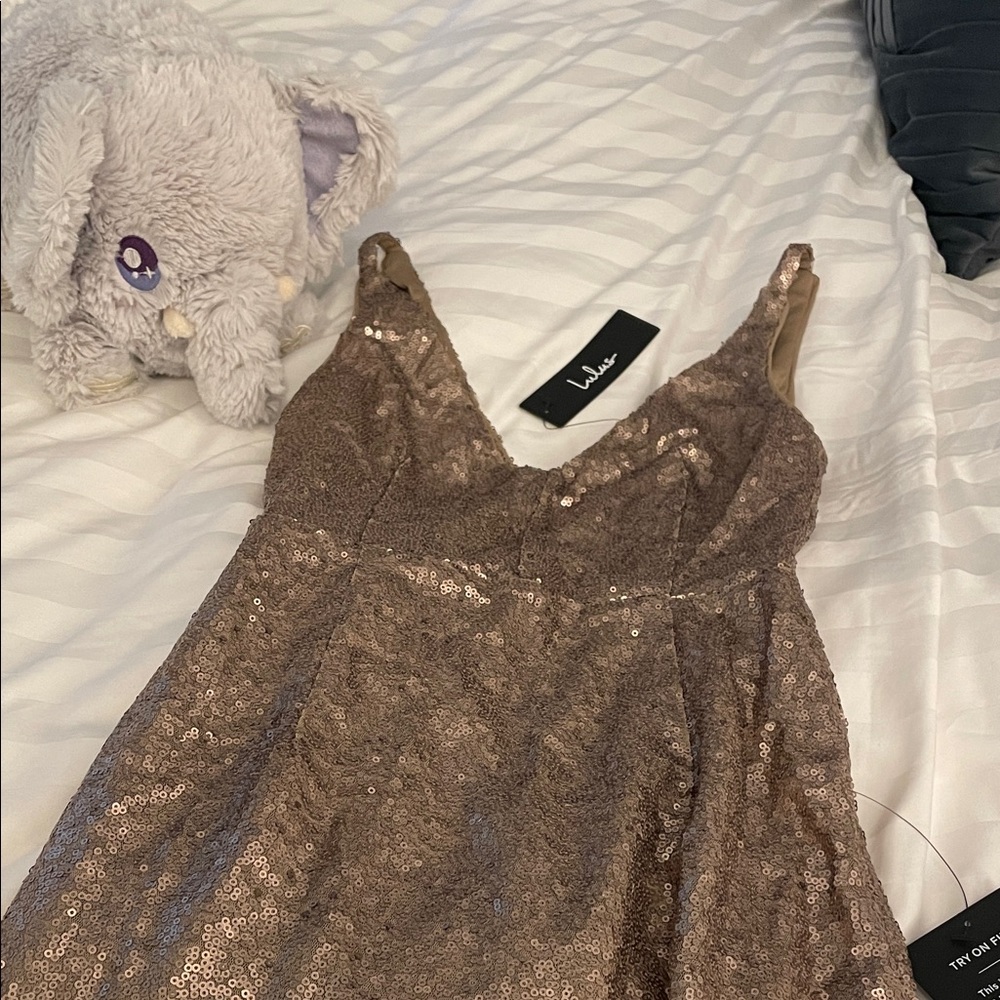 Lulu's Shimmering Brown Sequin mini dress
